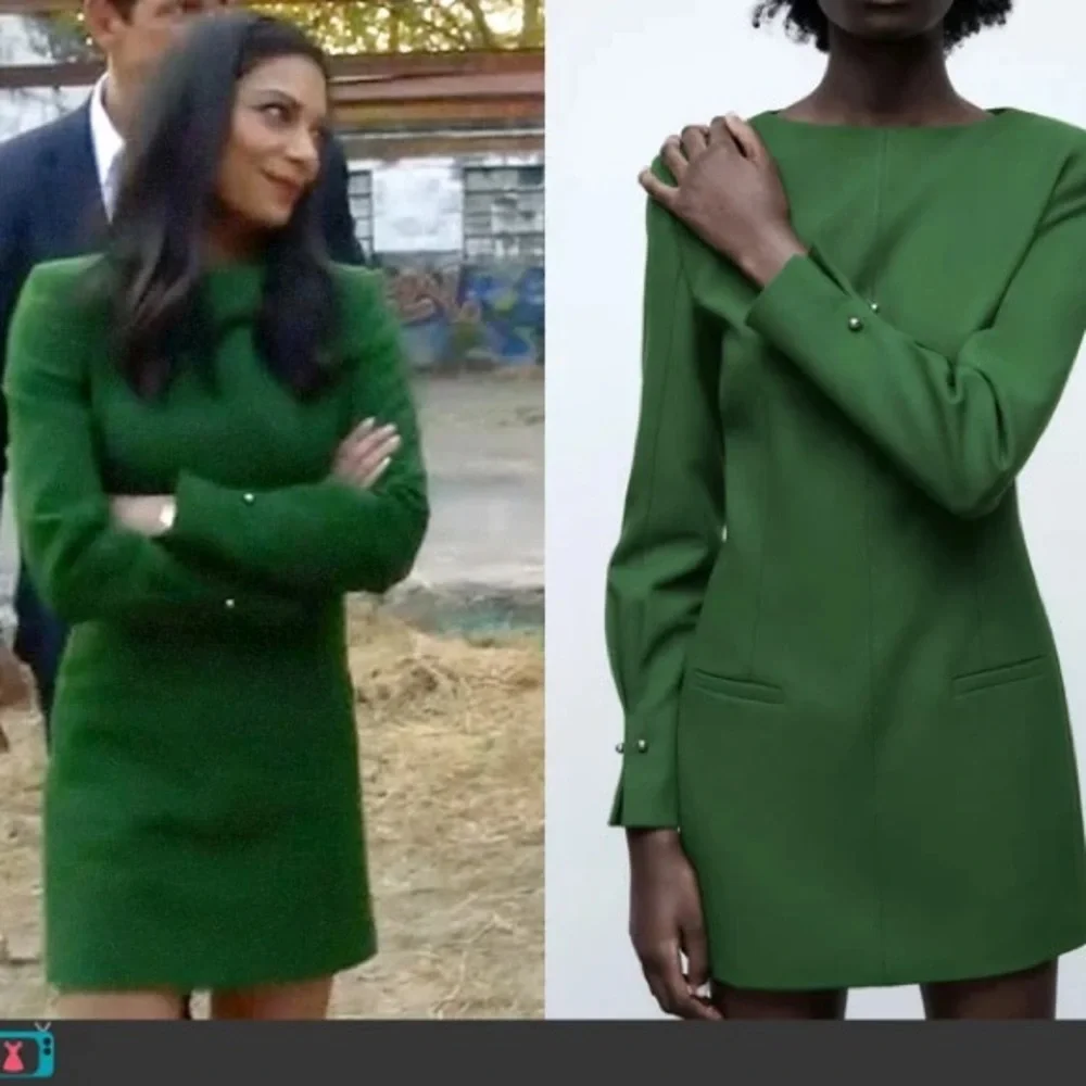 Zara Tailored Mini Dress Green SZ Small New no tags - Picture 3 of 3